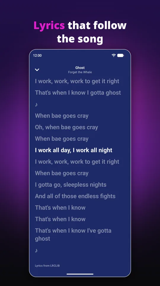 Lyrics that follow the song