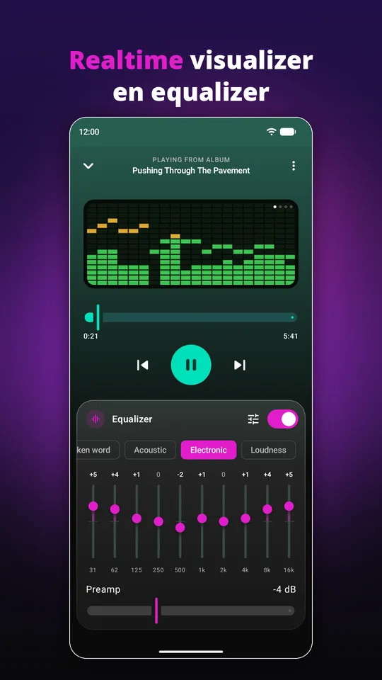 De visualizer en de equalizer in de speler